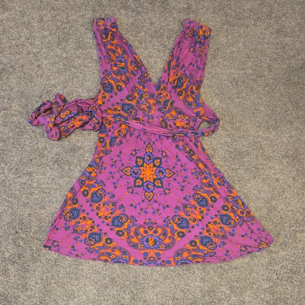 Free People Purple and Orange Patterned Dress